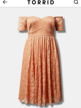 torrid Peach One-Shoulder Lace Midi Dress